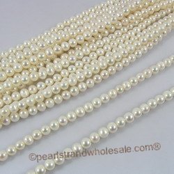 5 PACK Lot of 15-16 Inch 4-9mm Cultured Freshwater Pearl Bead Strand,  Bleached, About 62 Potato Beads, White Pearl, Drilled, Polished, Value